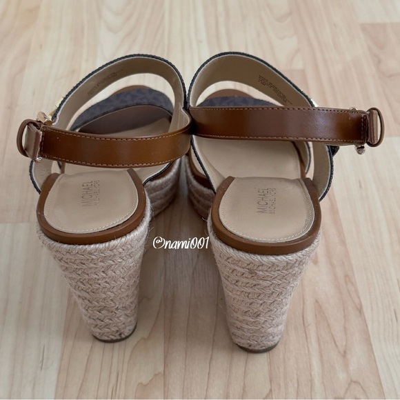 MICHAEL Michael Kors Brown Monogram Deanna Wedges Sandals with Logo Straps - Picture 4 of 9